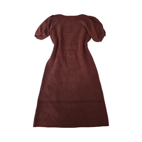 NWT French Connection Jaida Square Neck Puff Sleeve Sweater Dress Brown Ribbed - Picture 12 of 12